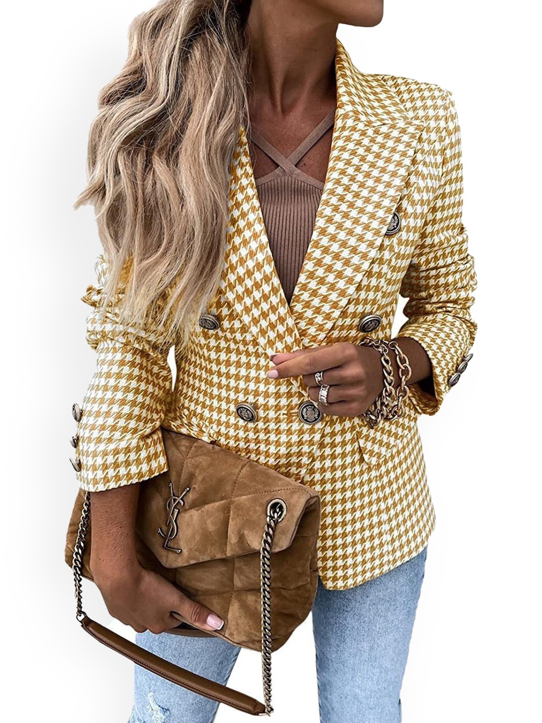 

StyleCast Yellow Checked Double-Breasted Blazer