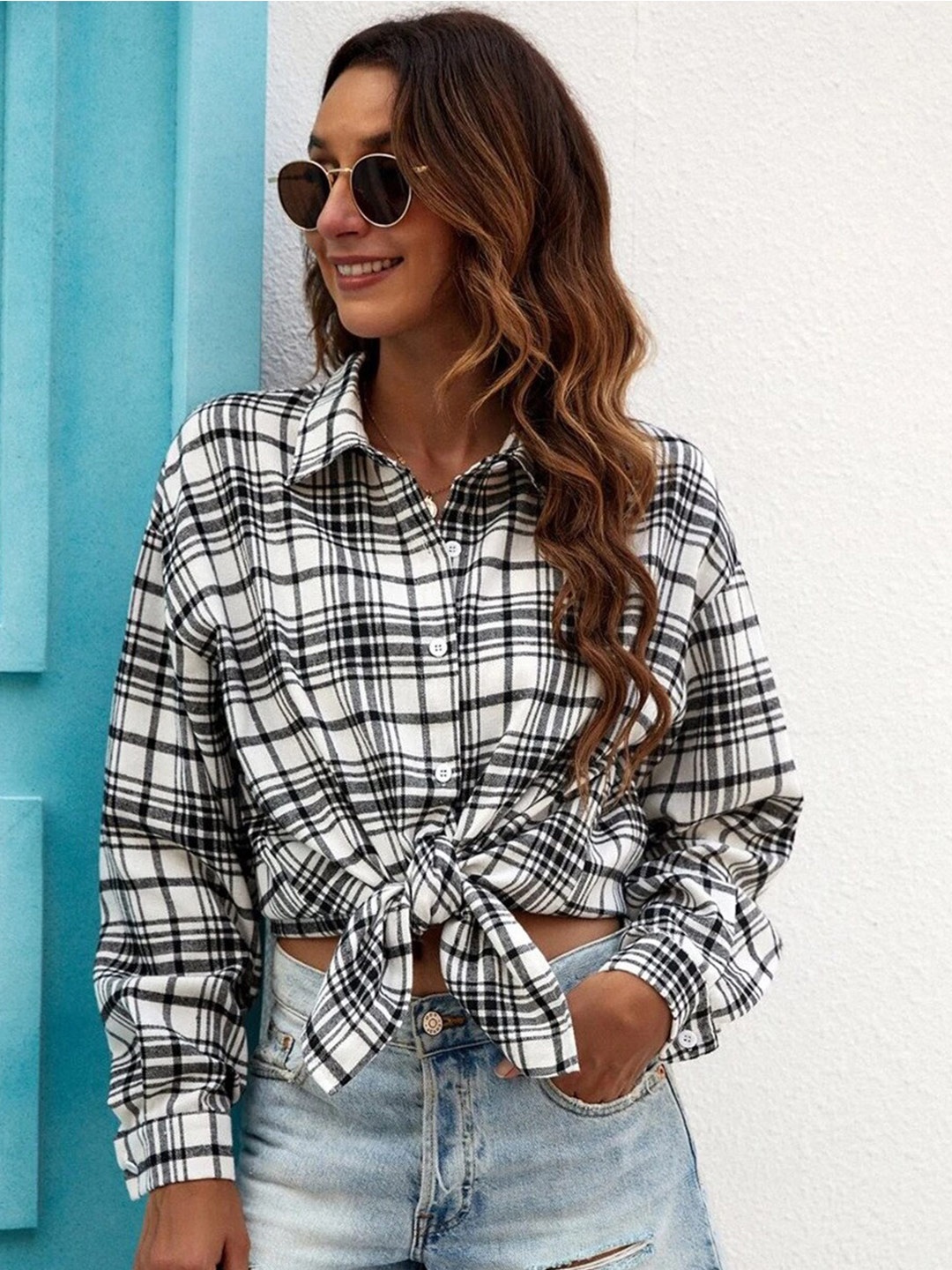 

StyleCast Tartan Checks Regular Fit Long Sleeves Spread Collar Opaque Checked Casual Shirt, White