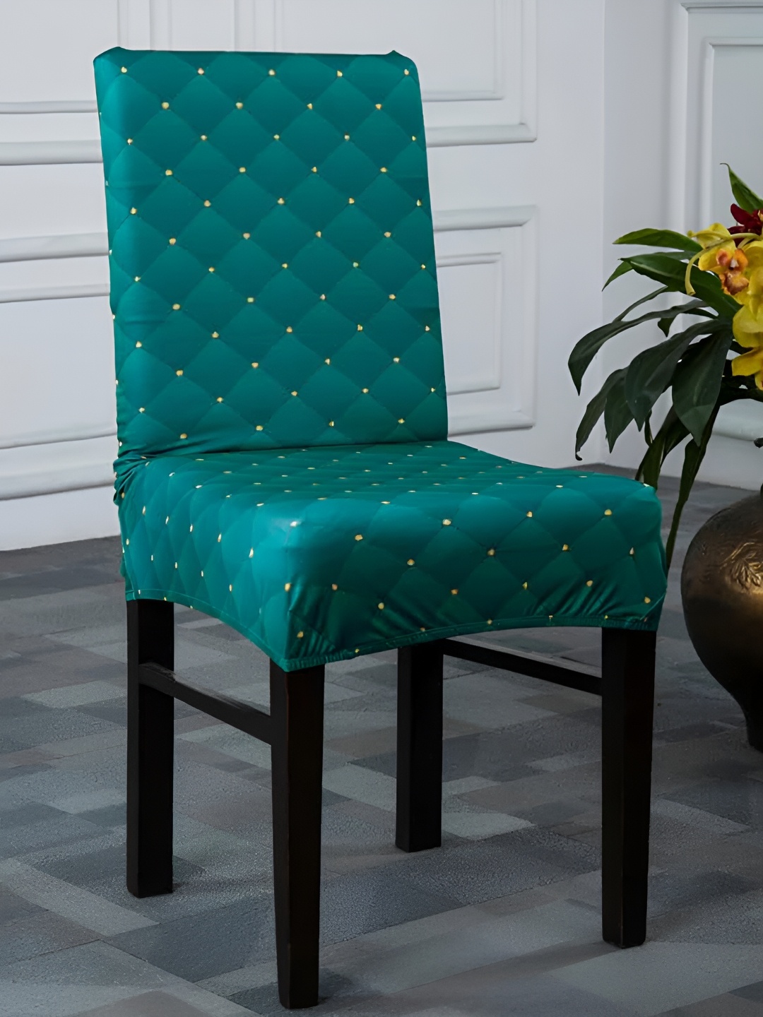 

Eleganta 4 Pieces Green Printed Stretchable Chair Covers