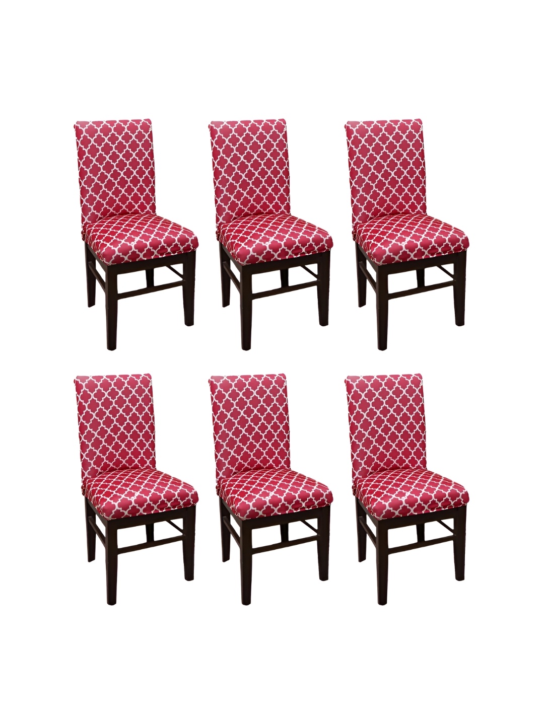 

Eleganta Red & White 6 Pieces Printed Stretchable Chair Covers