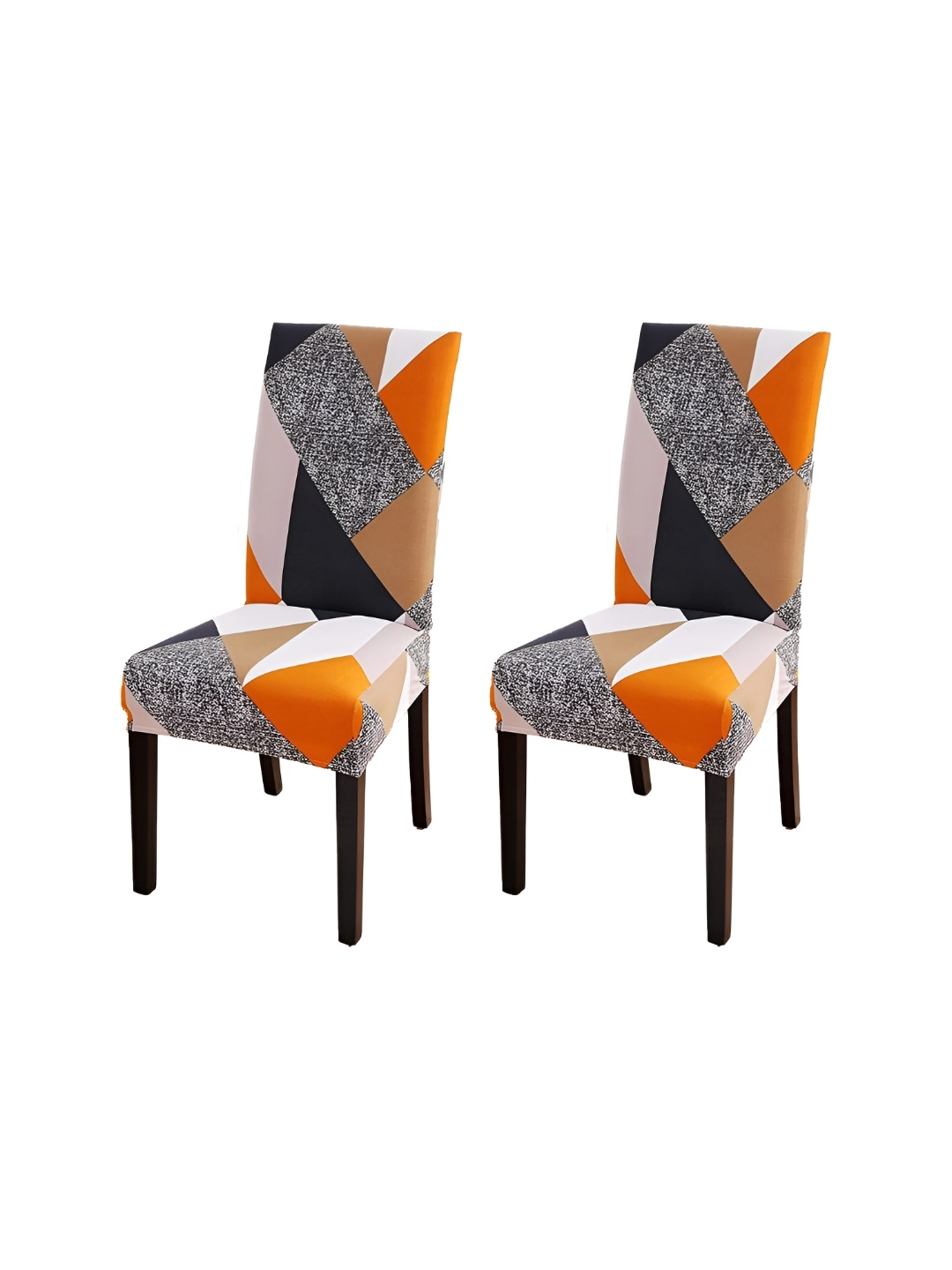 

Eleganta Set Of 2 Orange-Colored Printed Chair Cover