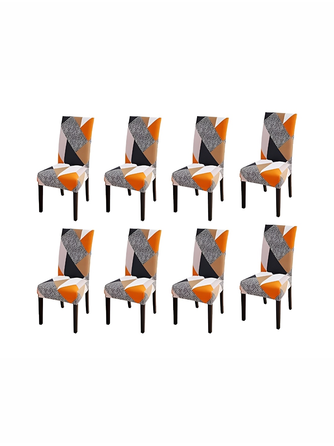 

Eleganta Grey & Irange colored 8 Pieces Printed Chair Covers, Orange