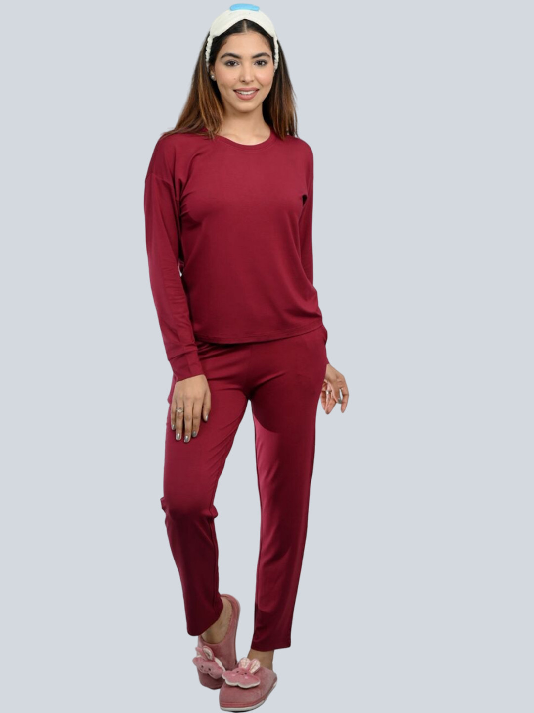 

Mlada Long Sleeves Modal Night Suit, Maroon