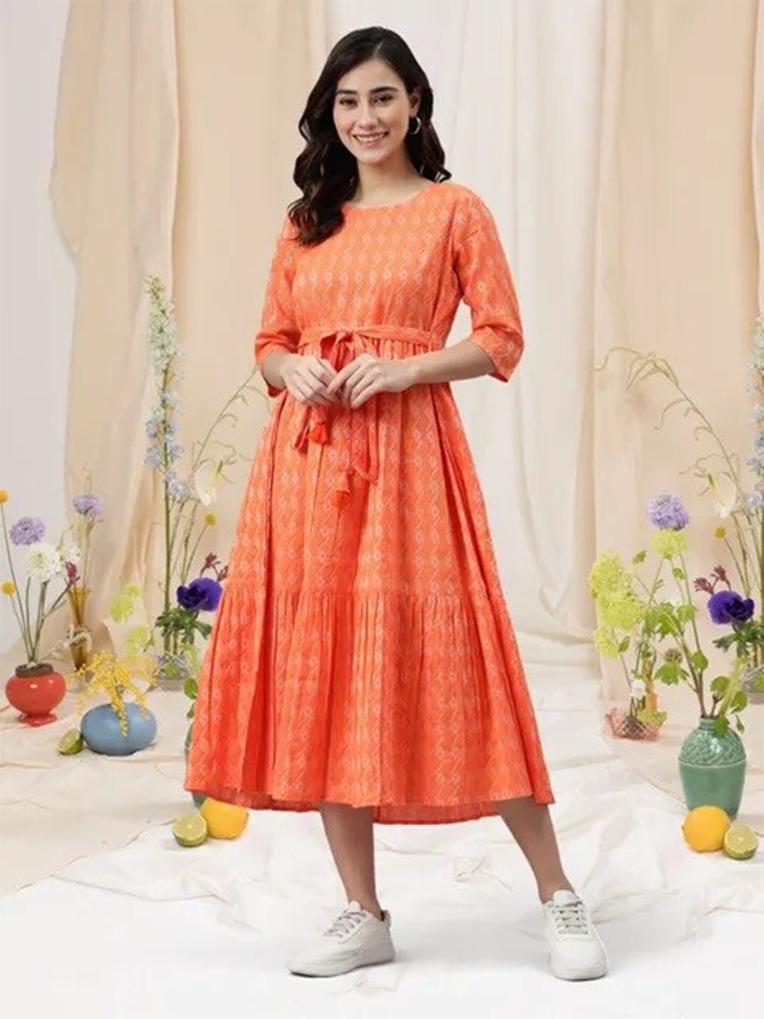

Dress21 Ethnic Motifs Printed A-Line Midi Dress, Orange