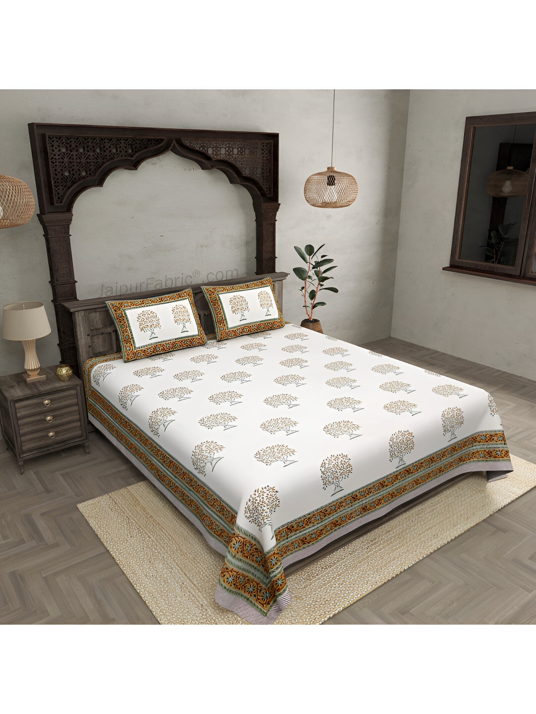 

JAIPUR FABRIC White & Black Floral 250 TC Cotton King Bedsheet With 2 Pillow Covers