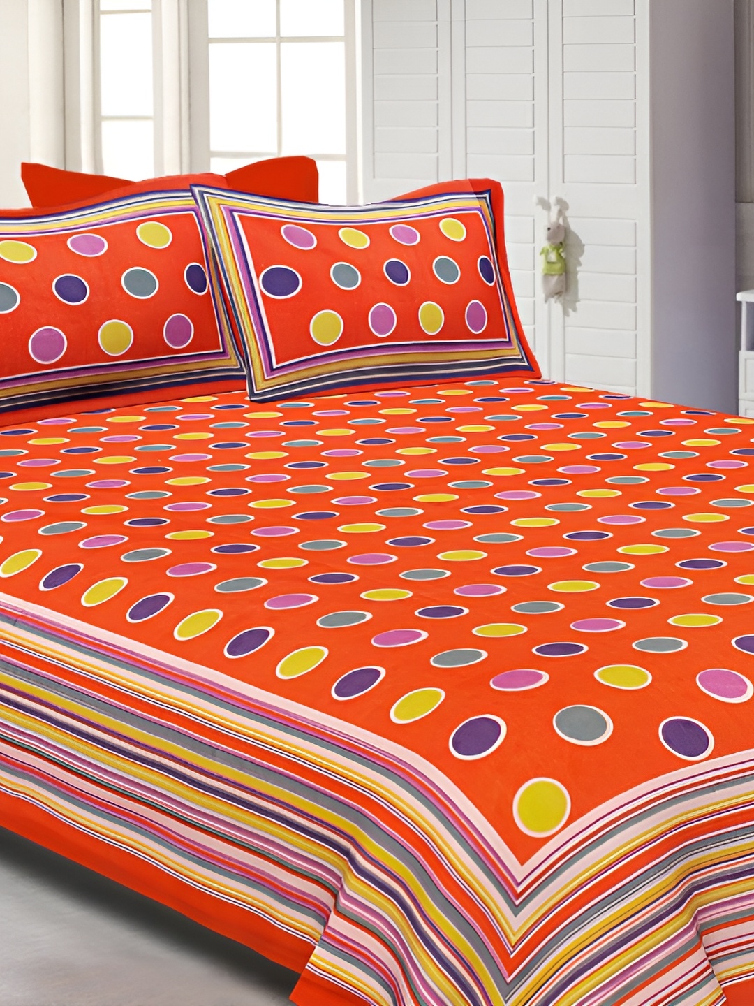 

JAIPUR FABRIC Red & Blue Geometric 120 TC Cotton King Bedsheet With 2 Pillow Covers