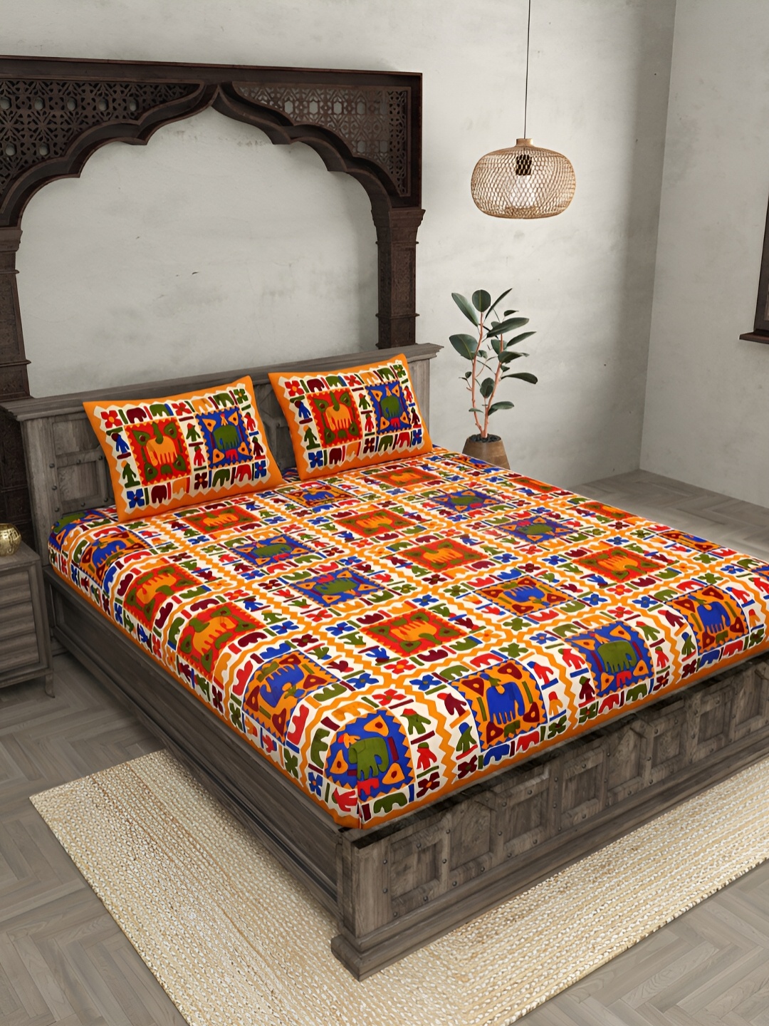 

JAIPUR FABRIC Red & Blue Floral 120 TC Cotton King Bedsheet With 2 Pillow Covers