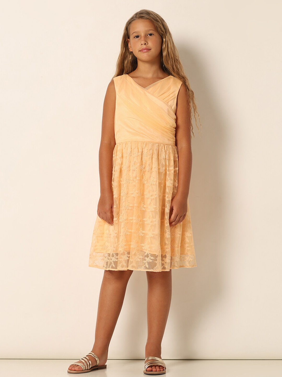 

Vero Moda Girls Self Design Fit & Flare Dress, Orange