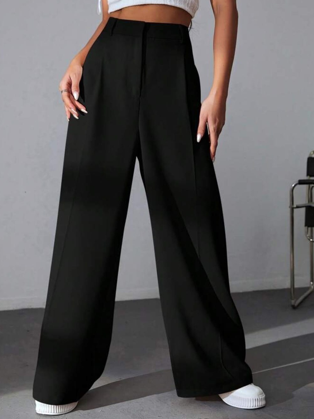 

Next One Women High-Rise Pleated Korean Trousers, Black