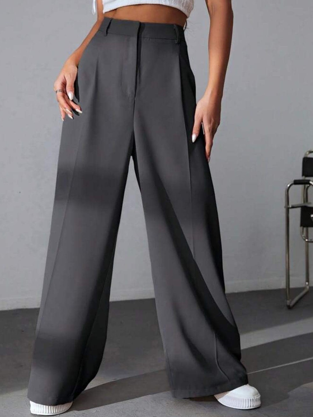 

Next One Women High-Rise Pleated Korean Trousers, Grey