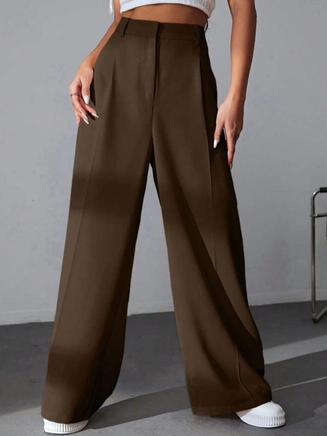 

Next One Women High-Rise Pleated Korean Trousers, Brown