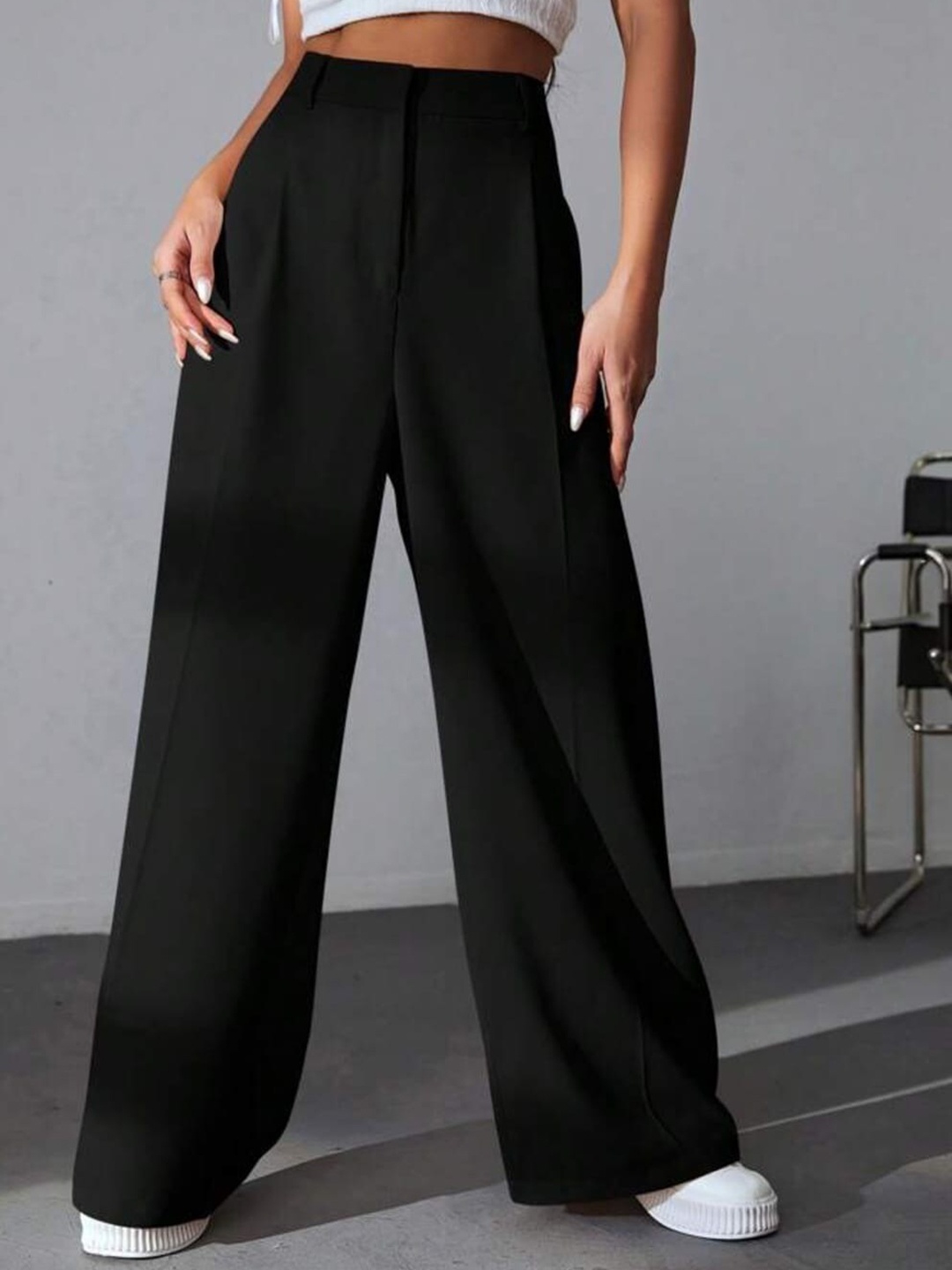 

Next One Women High-Rise Pleated Korean Trousers, Black