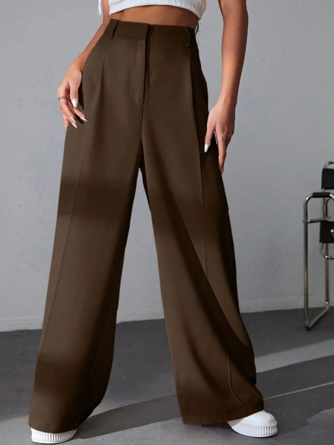 

Next One Women High-Rise Pleated Korean Trousers, Brown