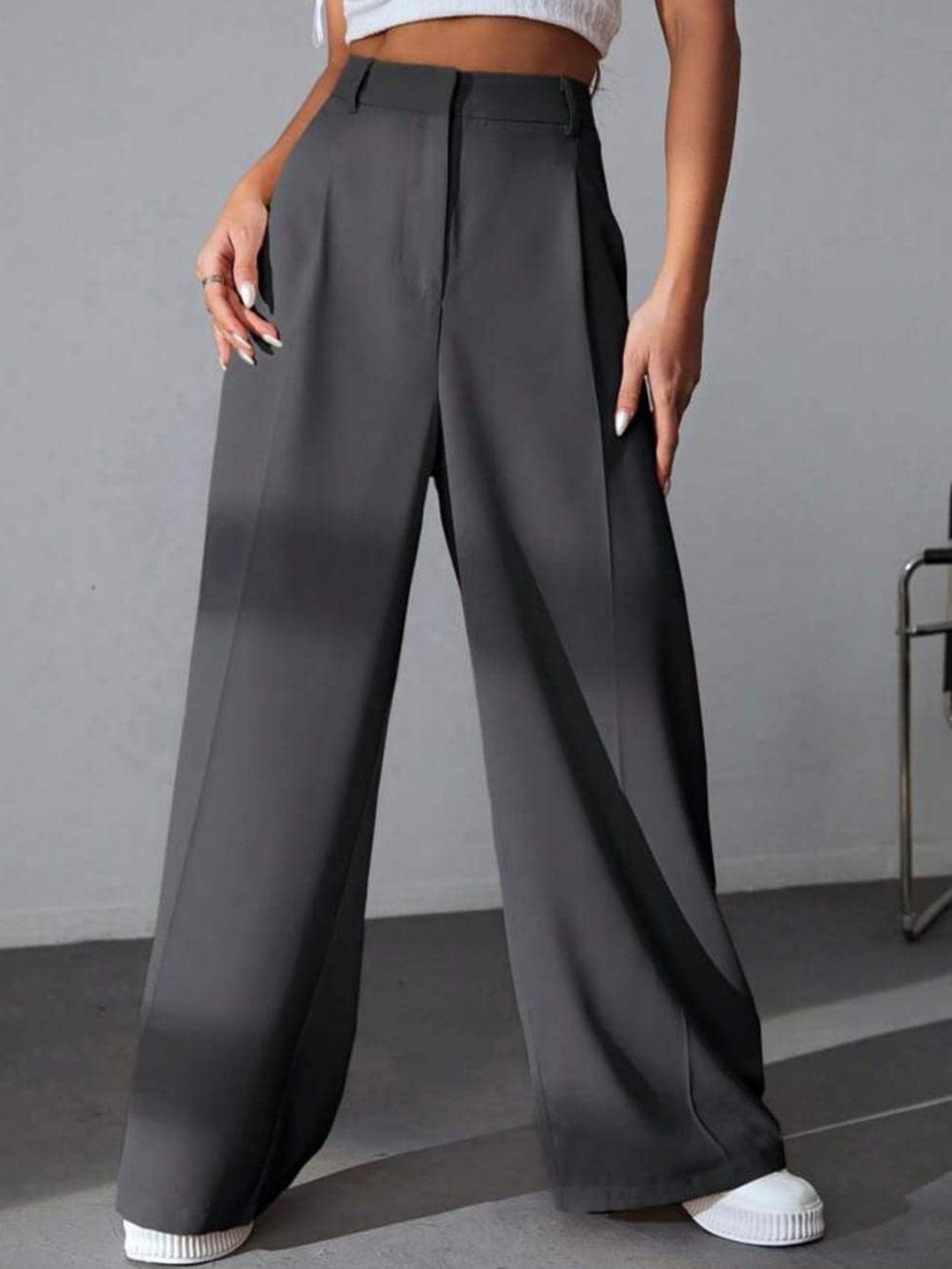 

Next One Women High-Rise Pleated Korean Trousers, Grey