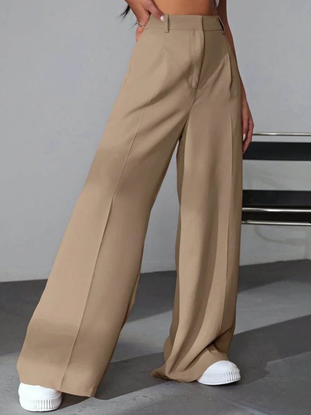 

Next One Women High-Rise Pleated Korean Trousers, Beige