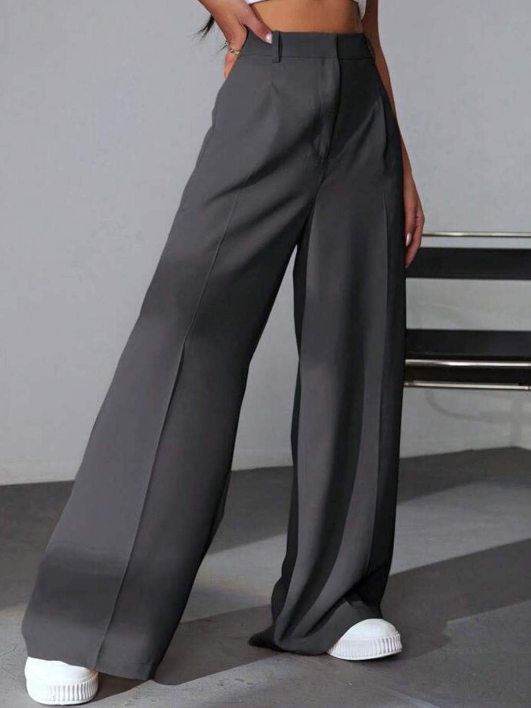 

Next One Women High-Rise Pleated Korean Trousers, Grey