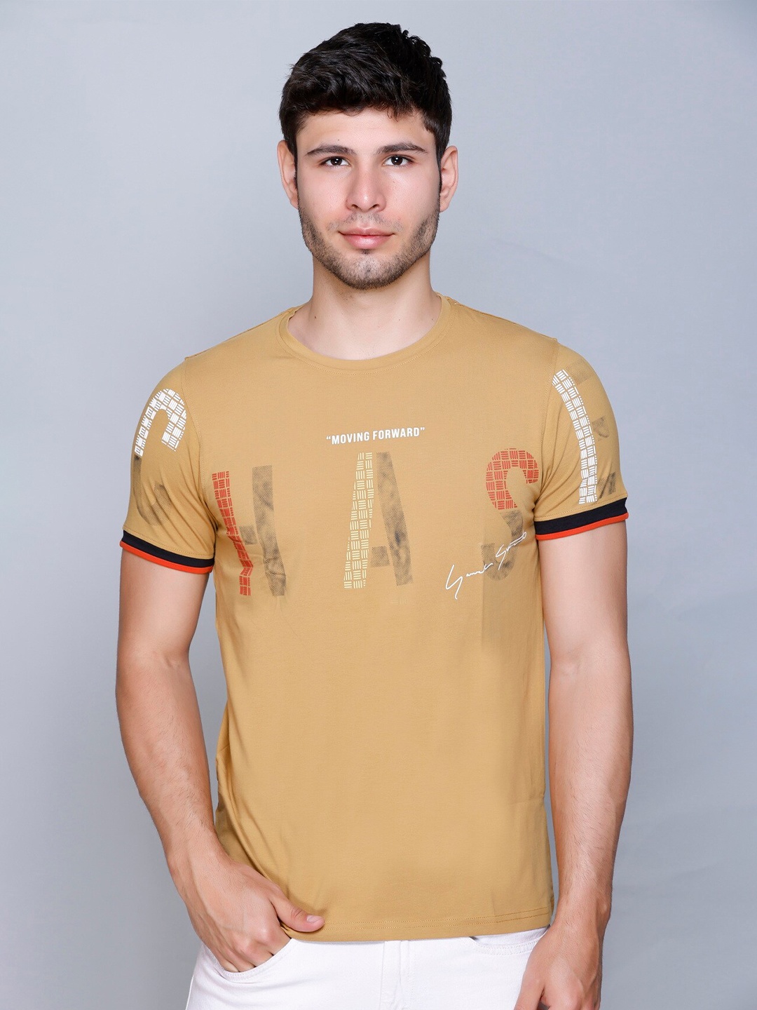 

Fort Collins Typography Printed Round Neck Cotton T-shirt, Yellow