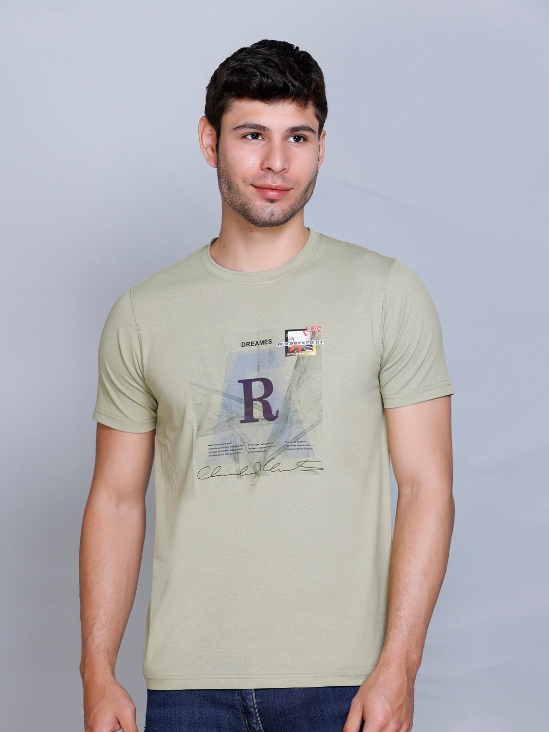 

Fort Collins Graphic Printed Round Neck Cotton T-shirt, Olive