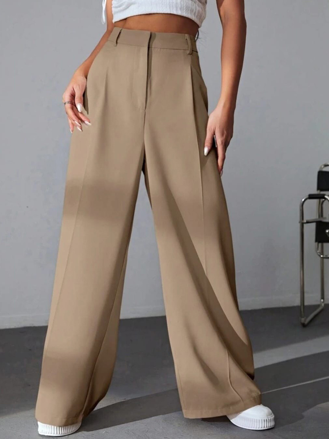 

BROADSTAR Women Pleated Korean Pants, Beige
