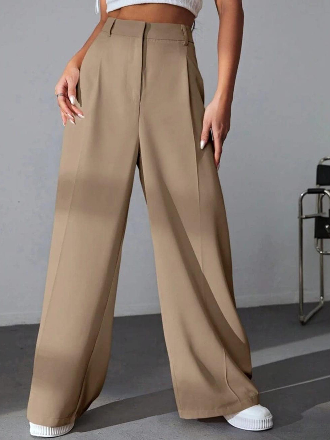 

BROADSTAR Women Pleated Korean Pants, Beige