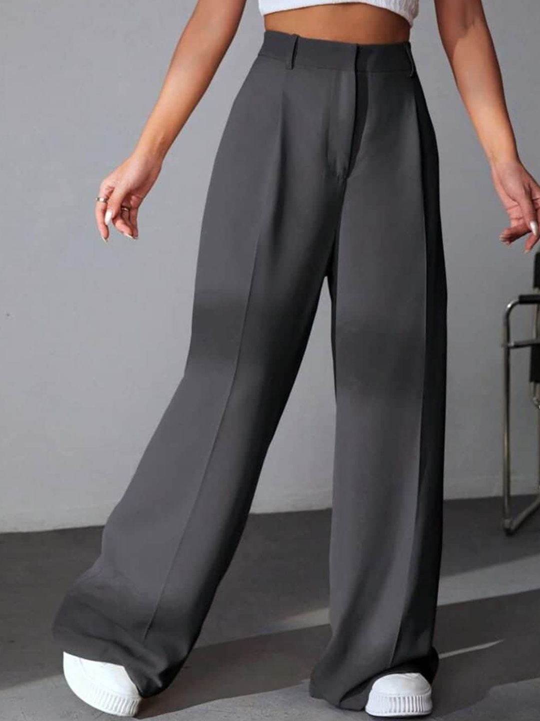 

BROADSTAR Women Pleated Korean Pants, Grey