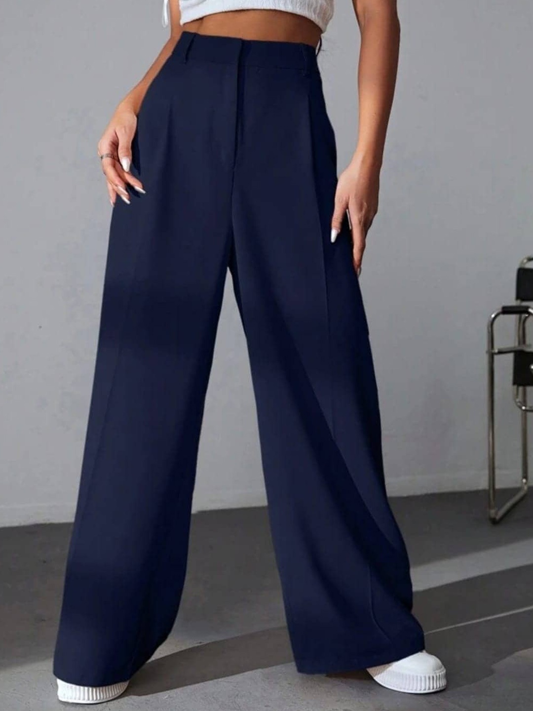 

BROADSTAR Women Pleated Korean Pants, Navy blue