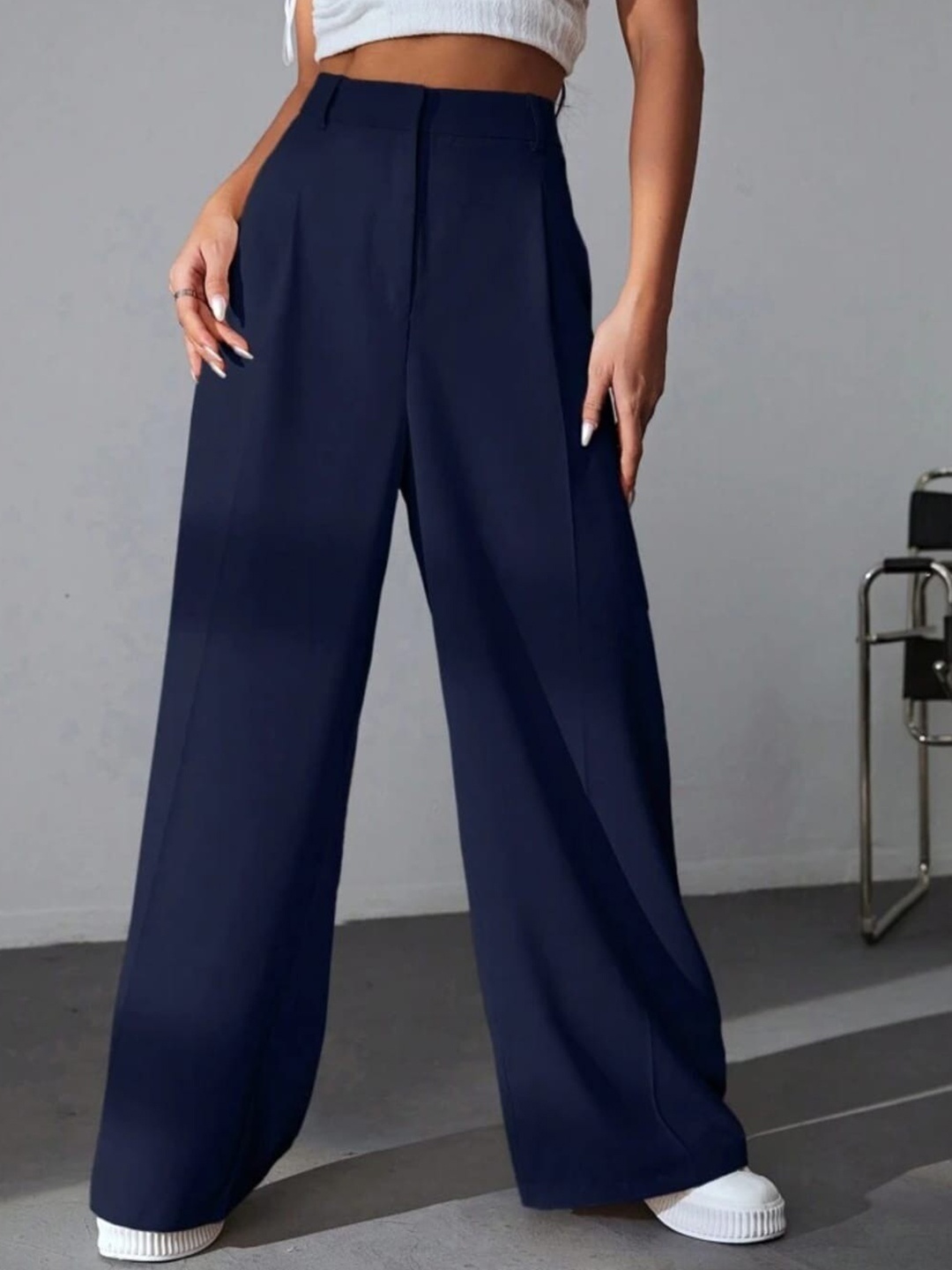 

BROADSTAR Women Pleated Korean Pants, Navy blue