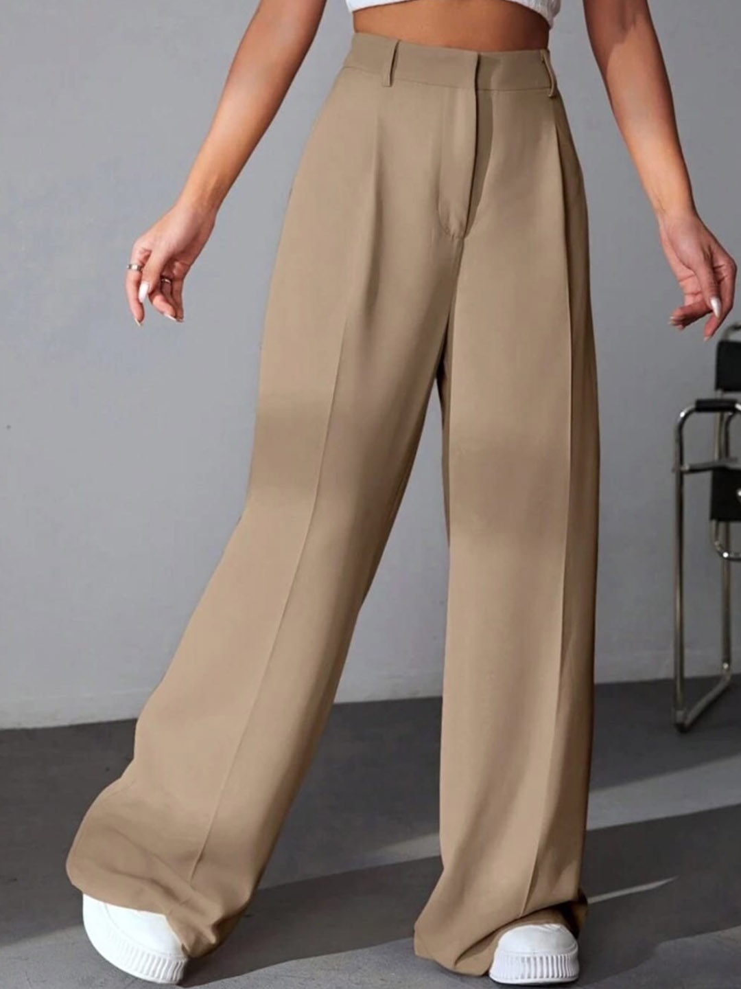 

BROADSTAR Women Pleated Korean Pants, Beige