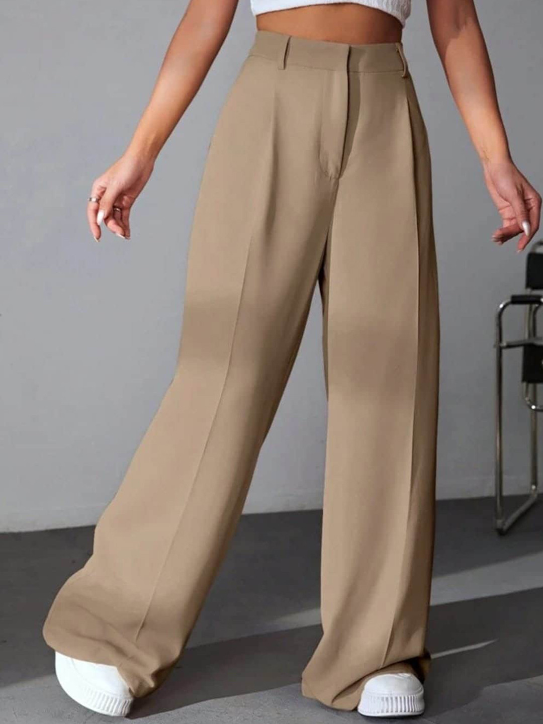 

BROADSTAR Women Pleated Korean Pants, Beige