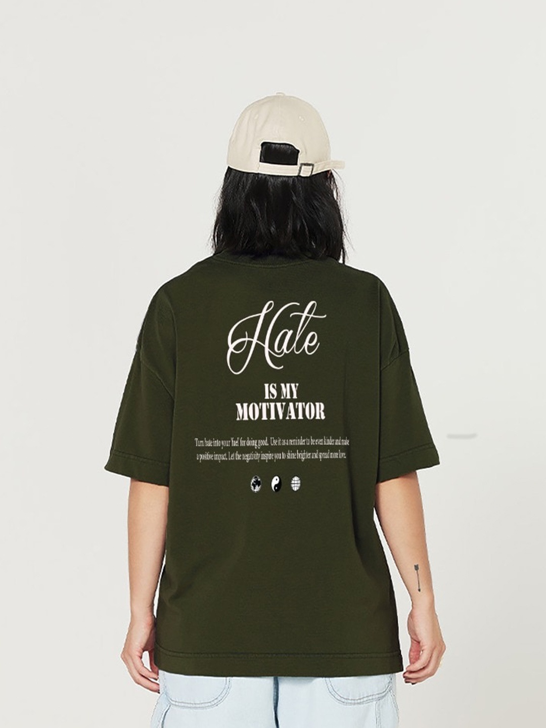 

MISCHIEF MONKEY Typography Printed Round Neck Short Sleeves Cotton T-shirt, Olive