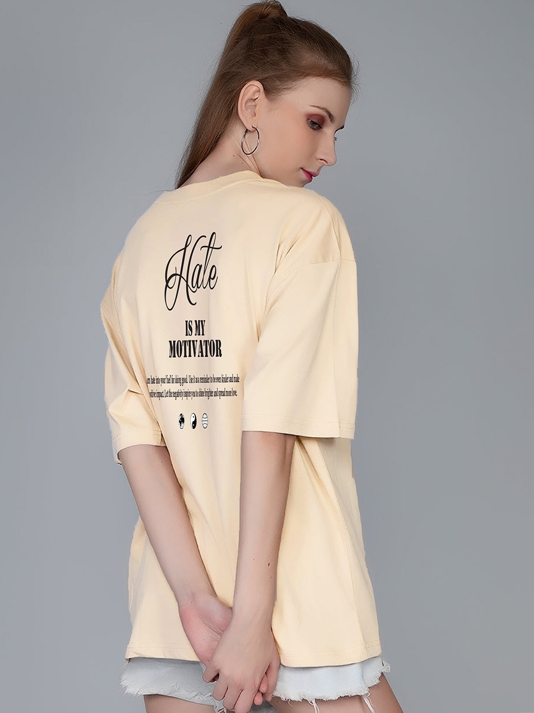 

MISCHIEF MONKEY Printed Round Neck Short Sleeves Cotton T-shirt, Beige