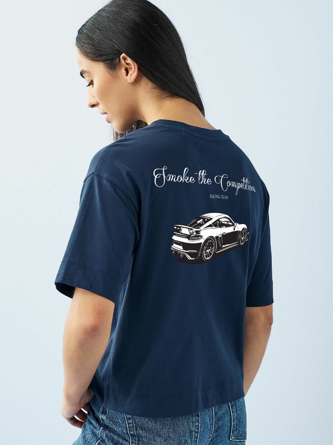 

MISCHIEF MONKEY Typography Printed Round Neck Short Sleeves Cotton T-shirt, Navy blue