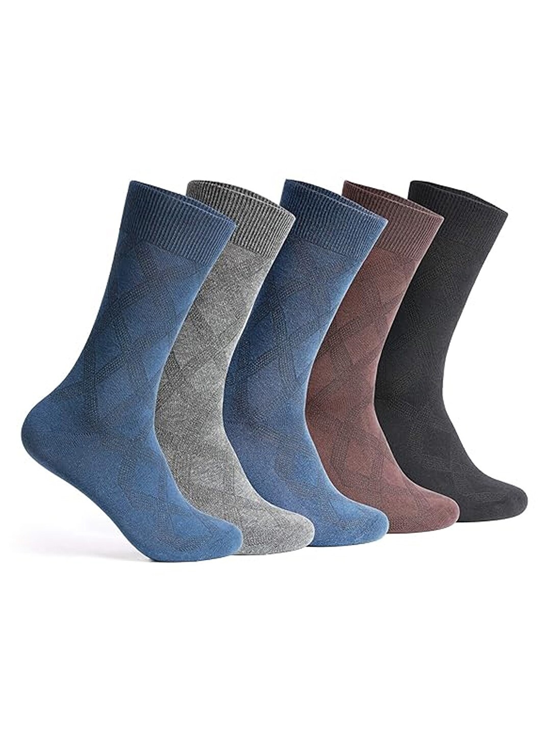 

Supersox Men Pack Of 5 Patterned Cotton Calf Length Socks, Blue