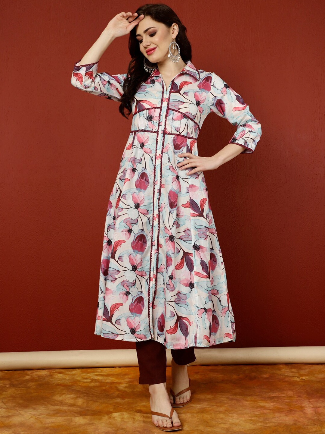 

Jaipur Kurti Floral Printed A-line Kurta, Pink