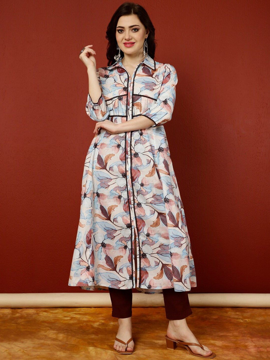 

Jaipur Kurti Floral Printed A-line Kurta, Peach