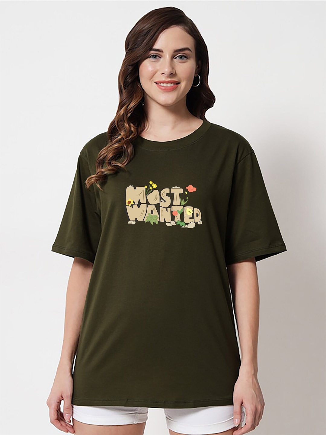 

MISCHIEF MONKEY Typography Printed Round Neck Short Sleeves Cotton T-shirt, Olive