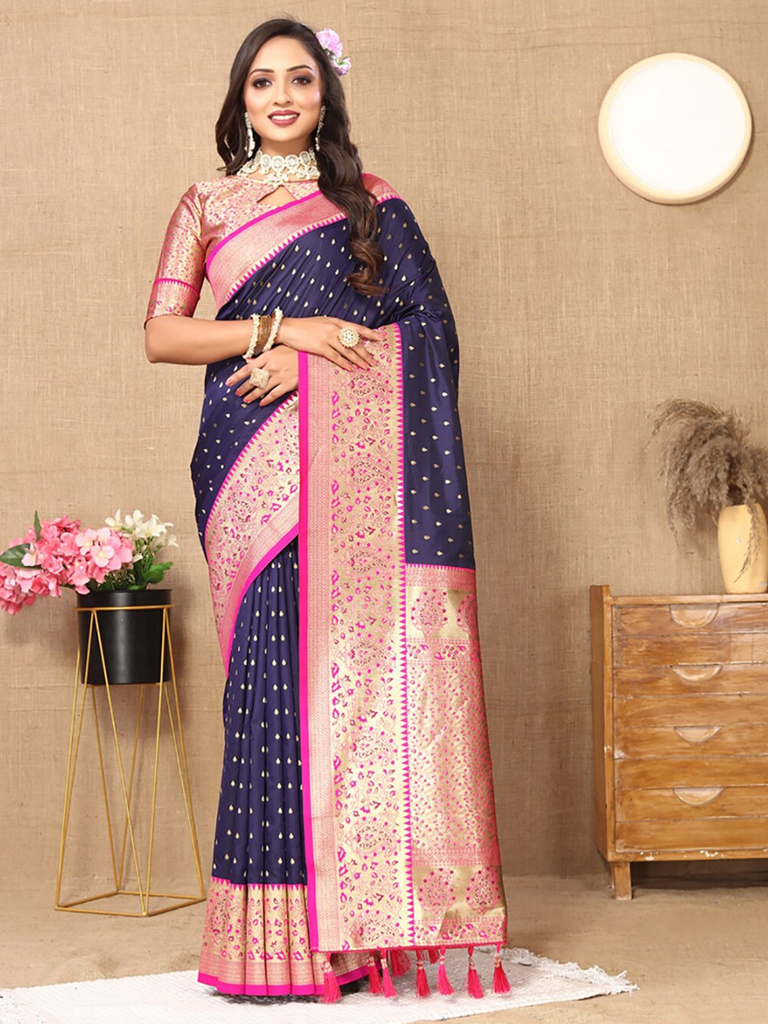 

KALINI Woven Design Zari Banarasi Saree, Blue