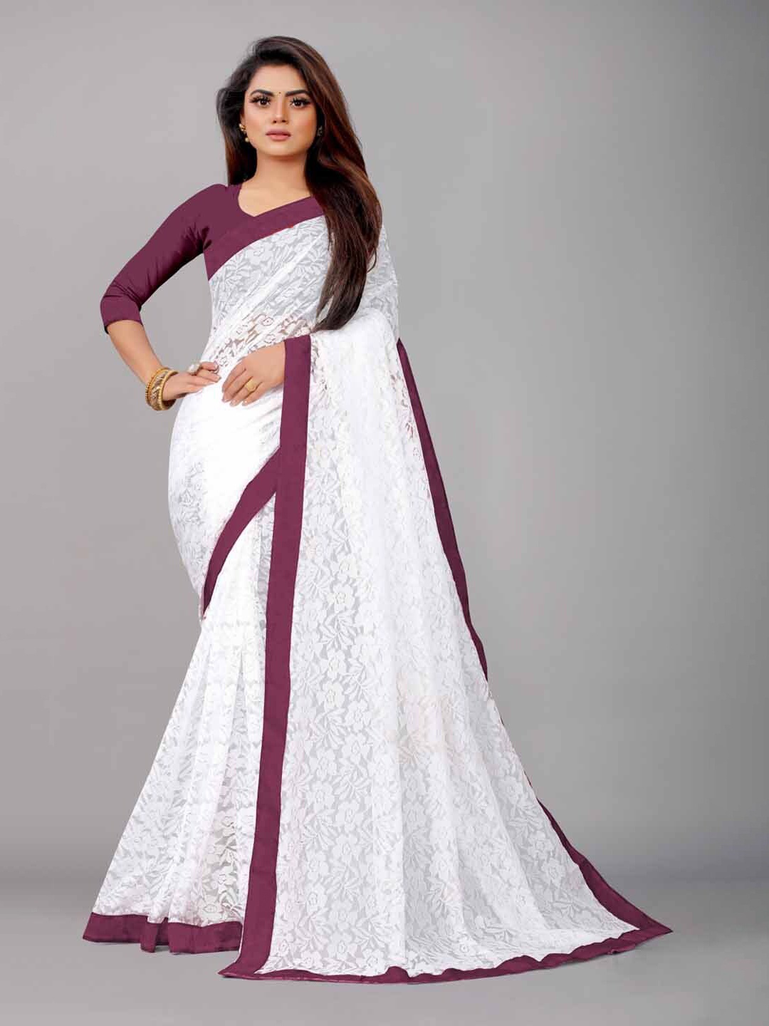 

Aruna Sarees Floral Woven Design Brasso Saree, Purple