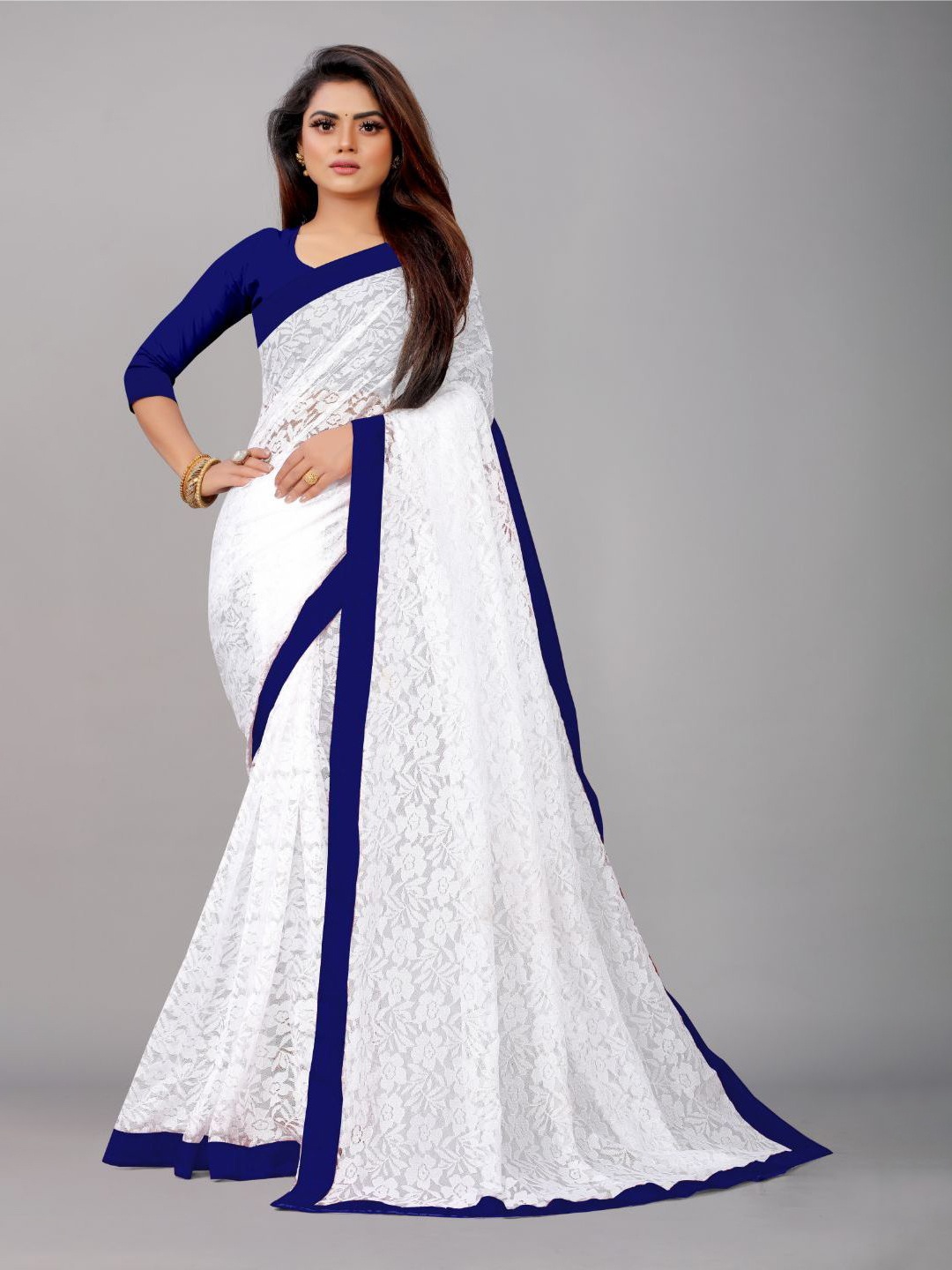 

Aruna Sarees Floral Woven Design Brasso Saree, Navy blue