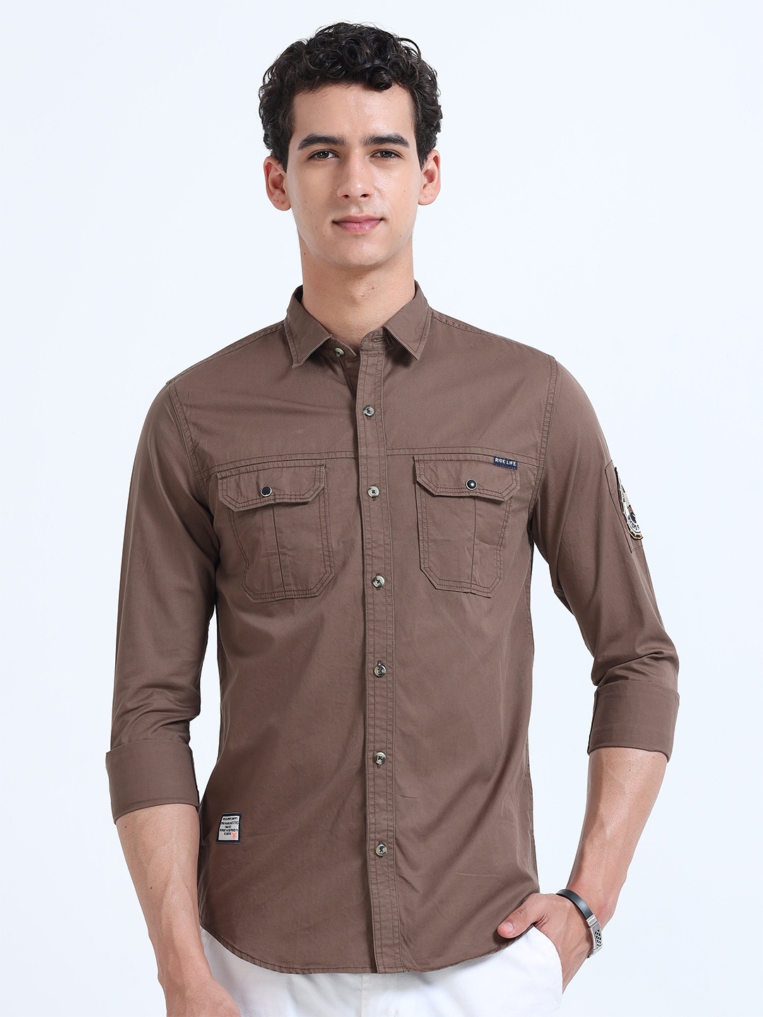 

RIDELIFE Slim Fit Spread Collar Opaque Cotton Casual Shirt, Brown