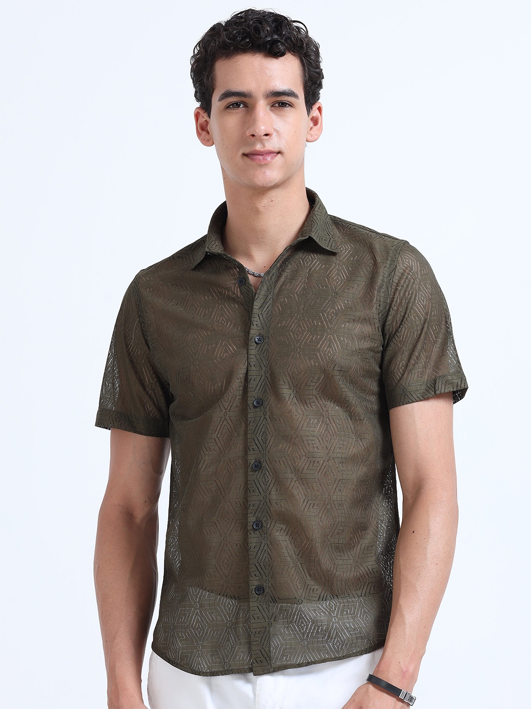 

RIDELIFE Slim Fit Spread Collar Opaque Casual Shirt, Green