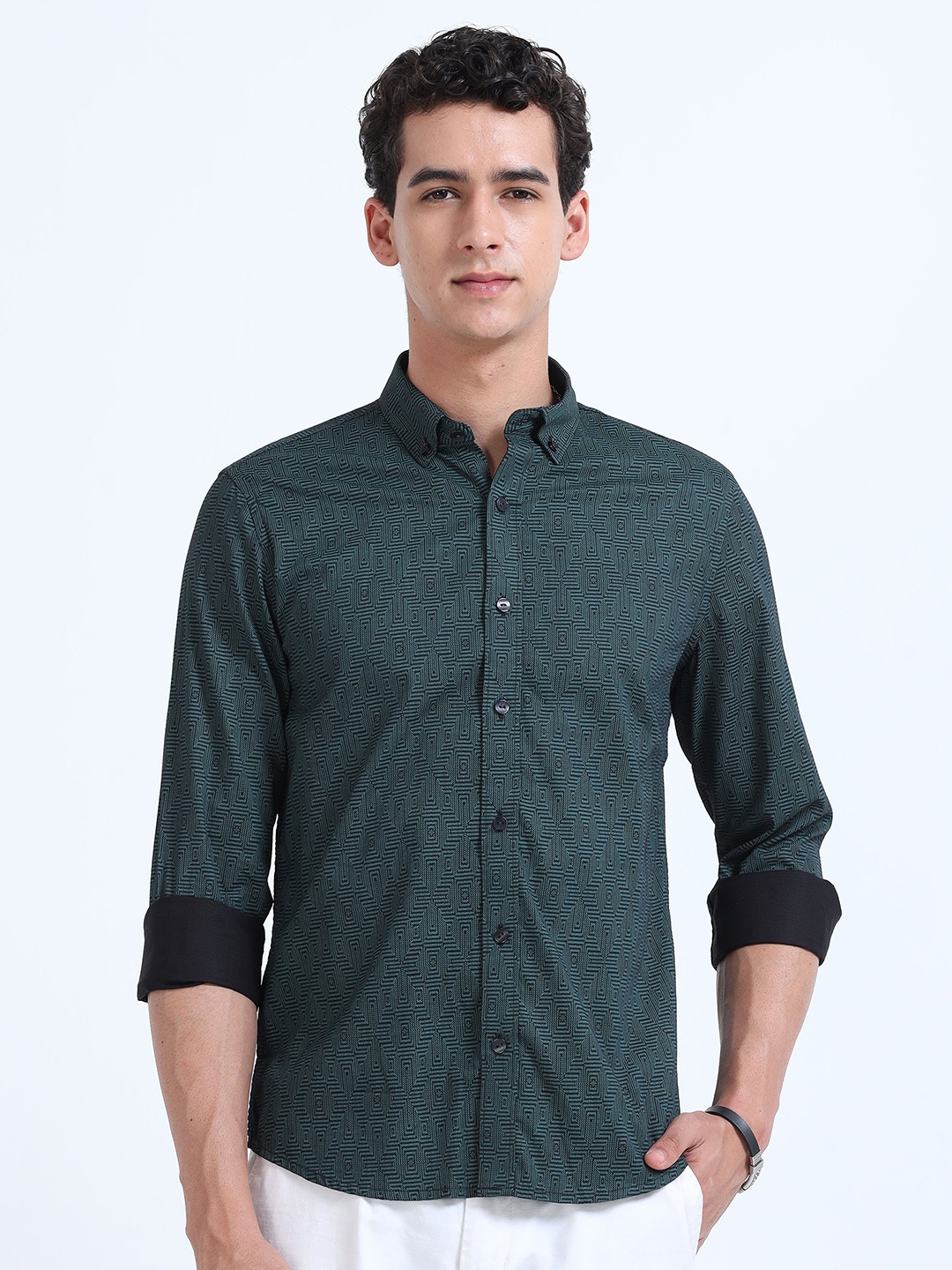 

RIDELIFE Slim Fit Button-Down Collar Opaque Casual Shirt, Green