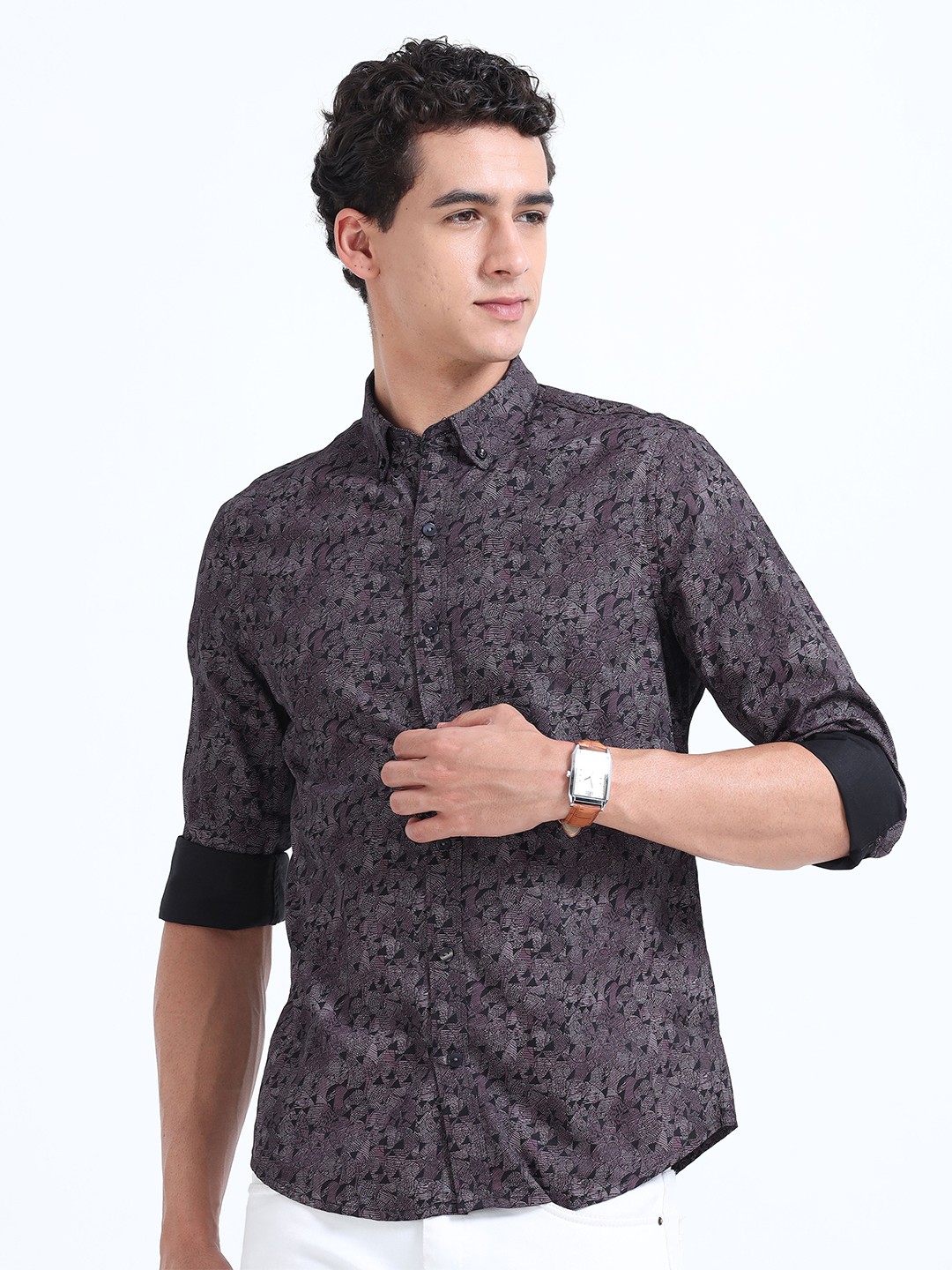 

RIDELIFE Slim Fit Spread Collar Floral Opaque Printed Casual Shirt, Maroon