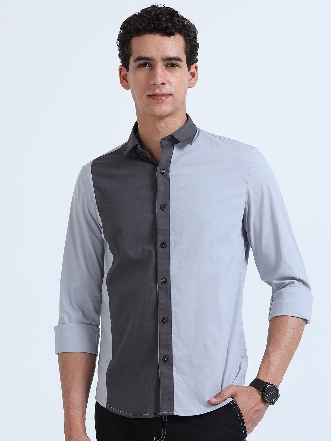 

RIDELIFE Slim Fit Spread Collar Opaque Cotton Casual Shirt, Blue