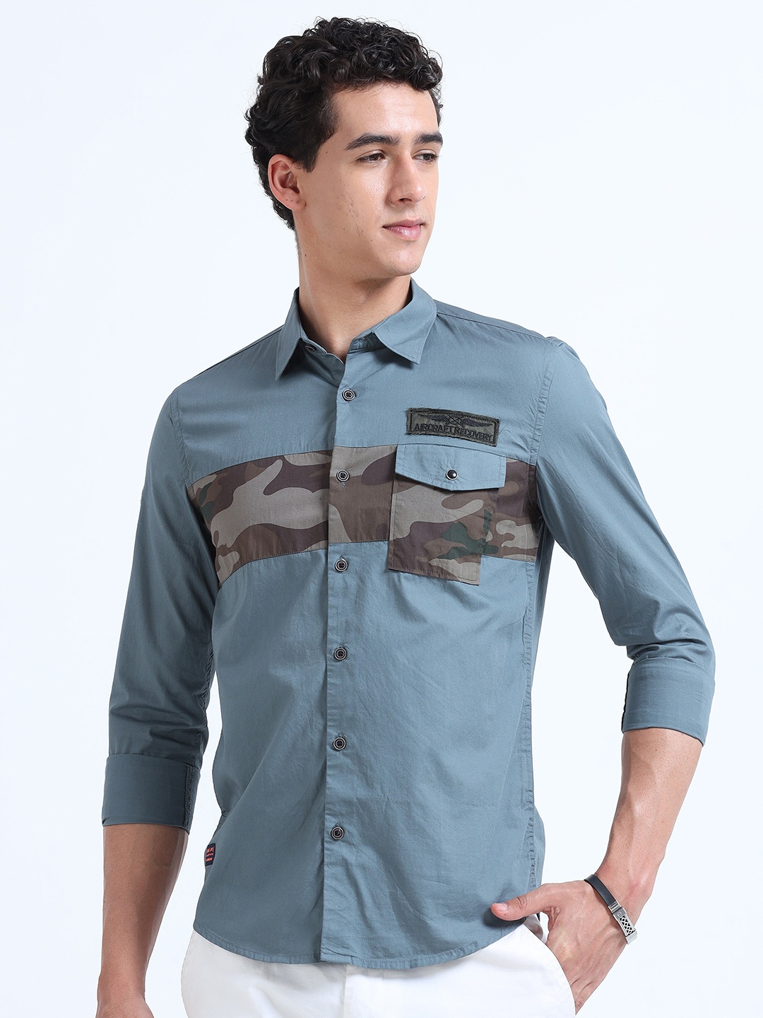 

RIDELIFE Slim Fit Spread Collar Opaque Cotton Casual Shirt, Blue