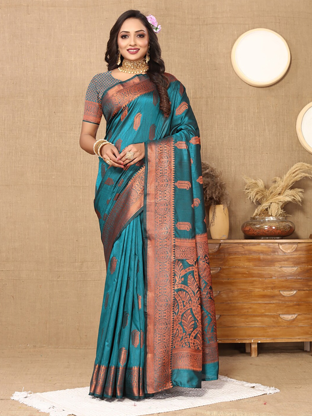 

KALINI Ethnic Woven Design Zari Art Silk Banarasi Saree, Blue