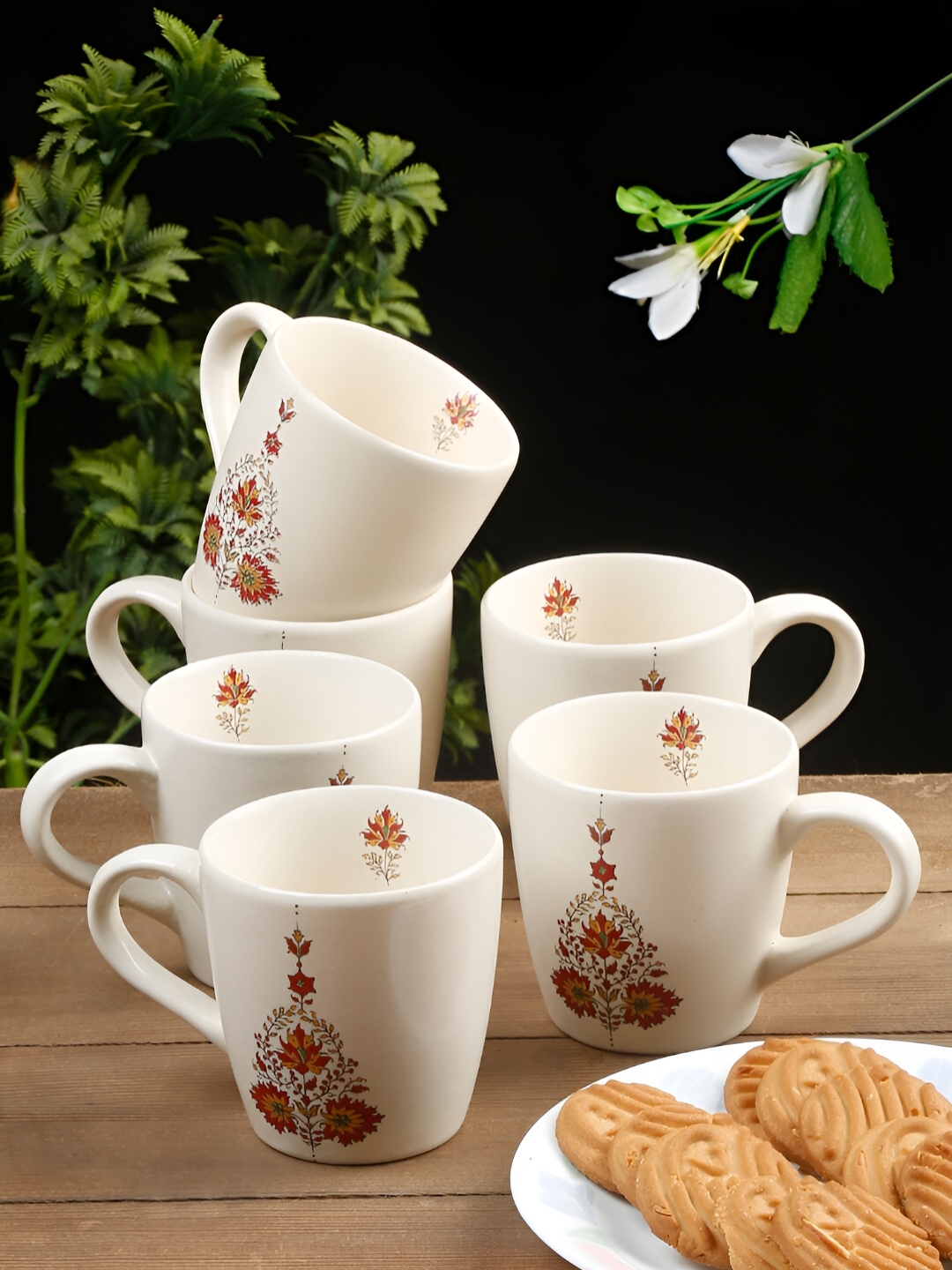 

Arrabi White & Red 6 Pieces Floral Printed Stoneware Matte Cups 220 ml Each