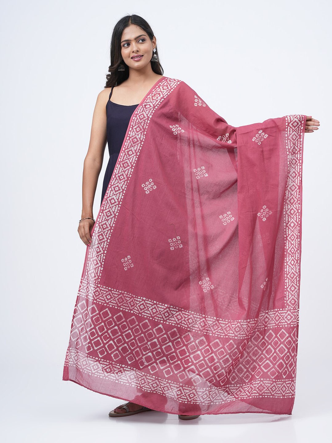 

HELLA FASHIONS Bandhani Printed Cotton Dupatta, Pink