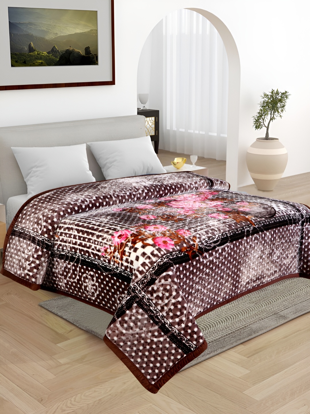 

Bezzilish Home Burgundy & White Floral Heavy Winter 600 GSM Double Bed Blanket