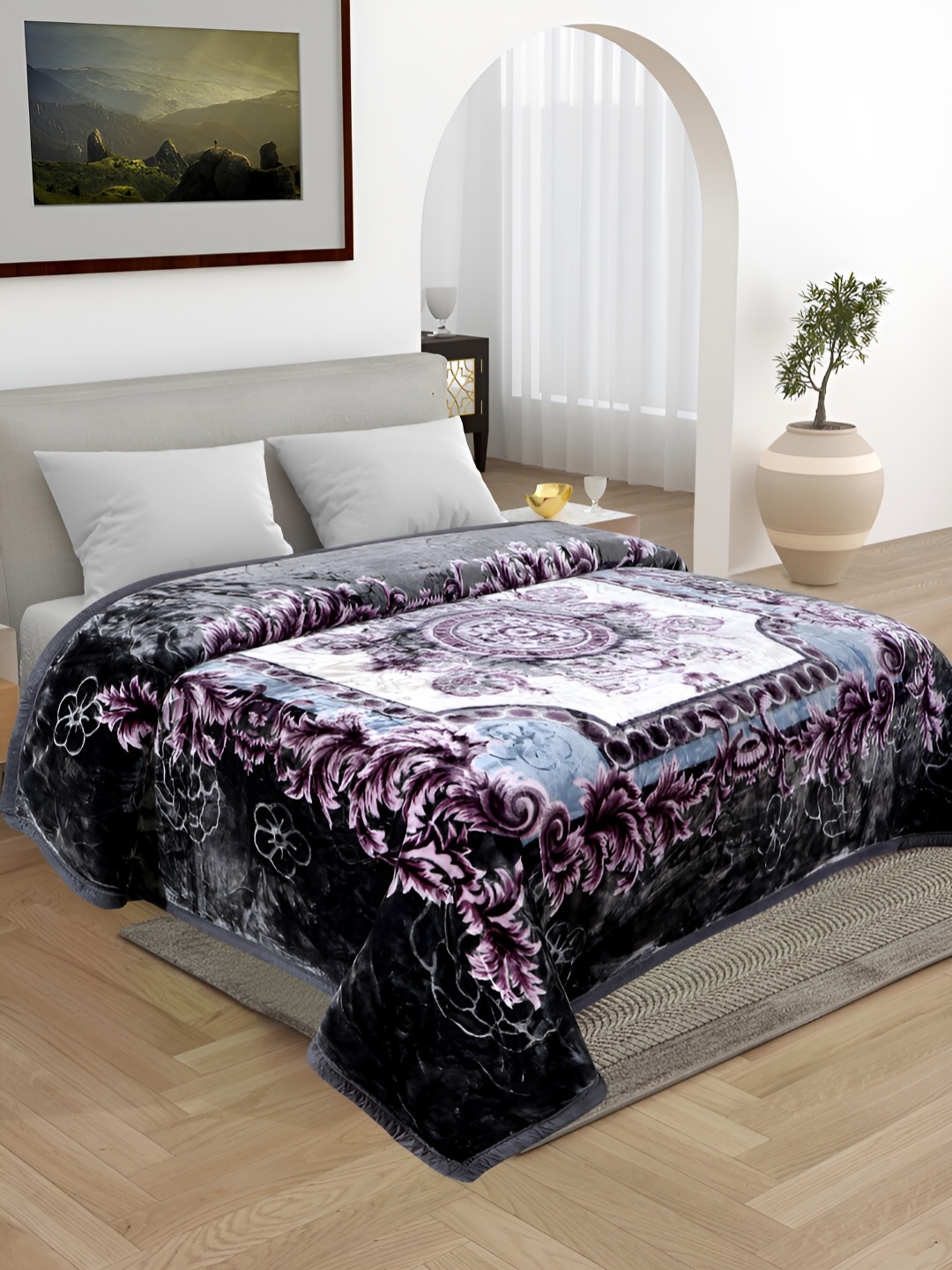 

Bezzilish Home Blue & White Floral Heavy Winter 600 GSM Double Bed Blanket